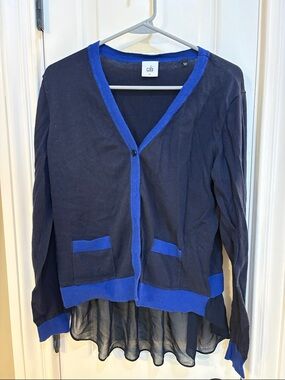 CAbi Navy Cardigan with Royal Blue Trim and Pockets